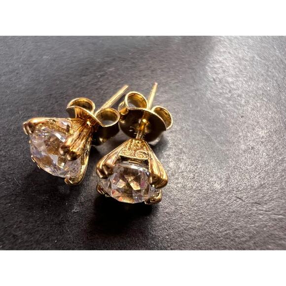 CZ stud earrings in gold over sterling silver - Picture 5 of 11